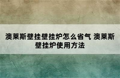 澳莱斯壁挂壁挂炉怎么省气 澳莱斯壁挂炉使用方法